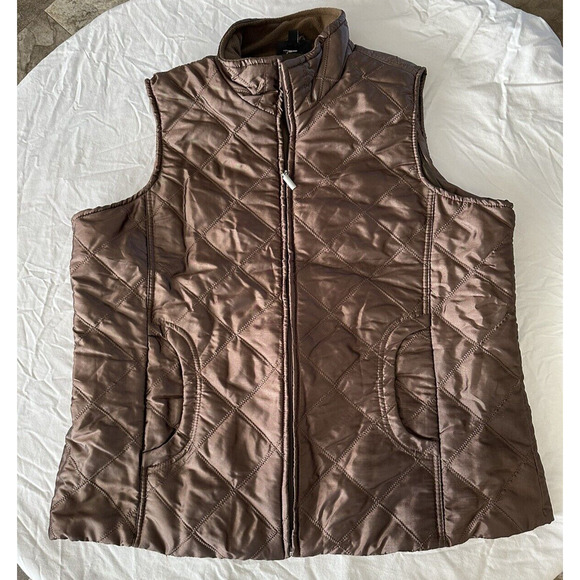 Jane Ashley Puffer Vest Jacket Rust Brown Size XL Full Zip Quilted - Picture 2 of 15
